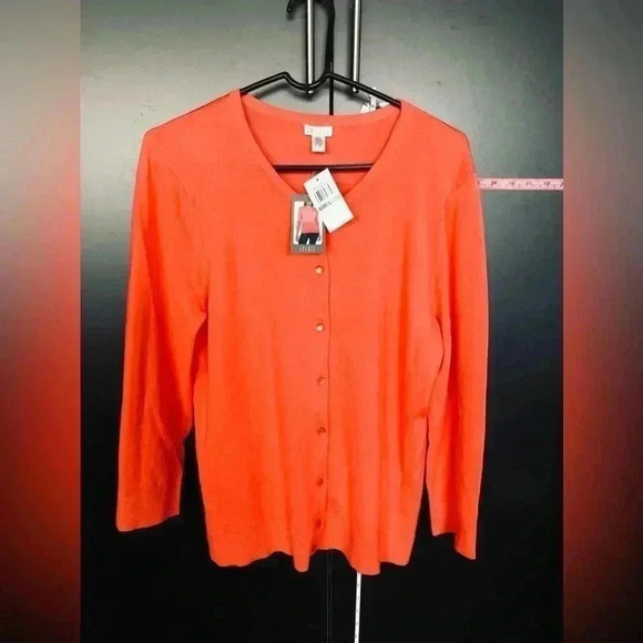 Spense Knit Cardigan/sweater, peaelized button down, long sleeve, bright coral - Picture 1 of 9